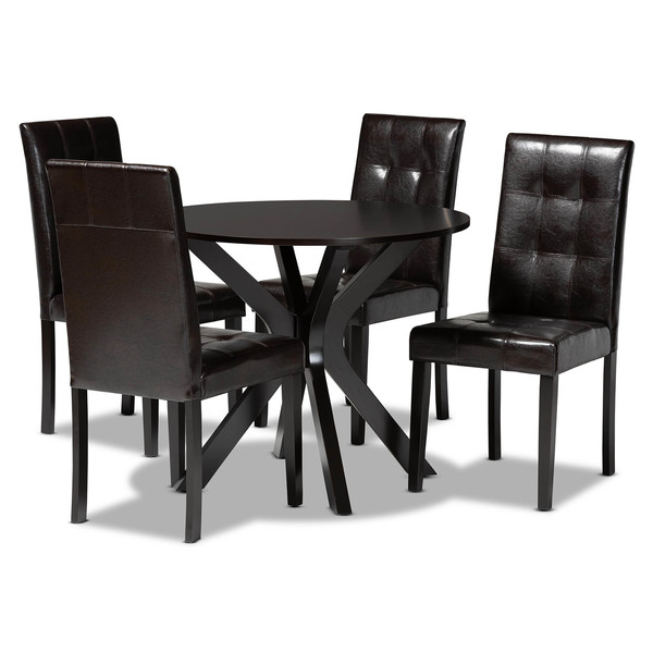 Baxton Studio Marie Dark Brown Upholstered and Finished Wood 5-Piece Dining Set 170-8030-10892